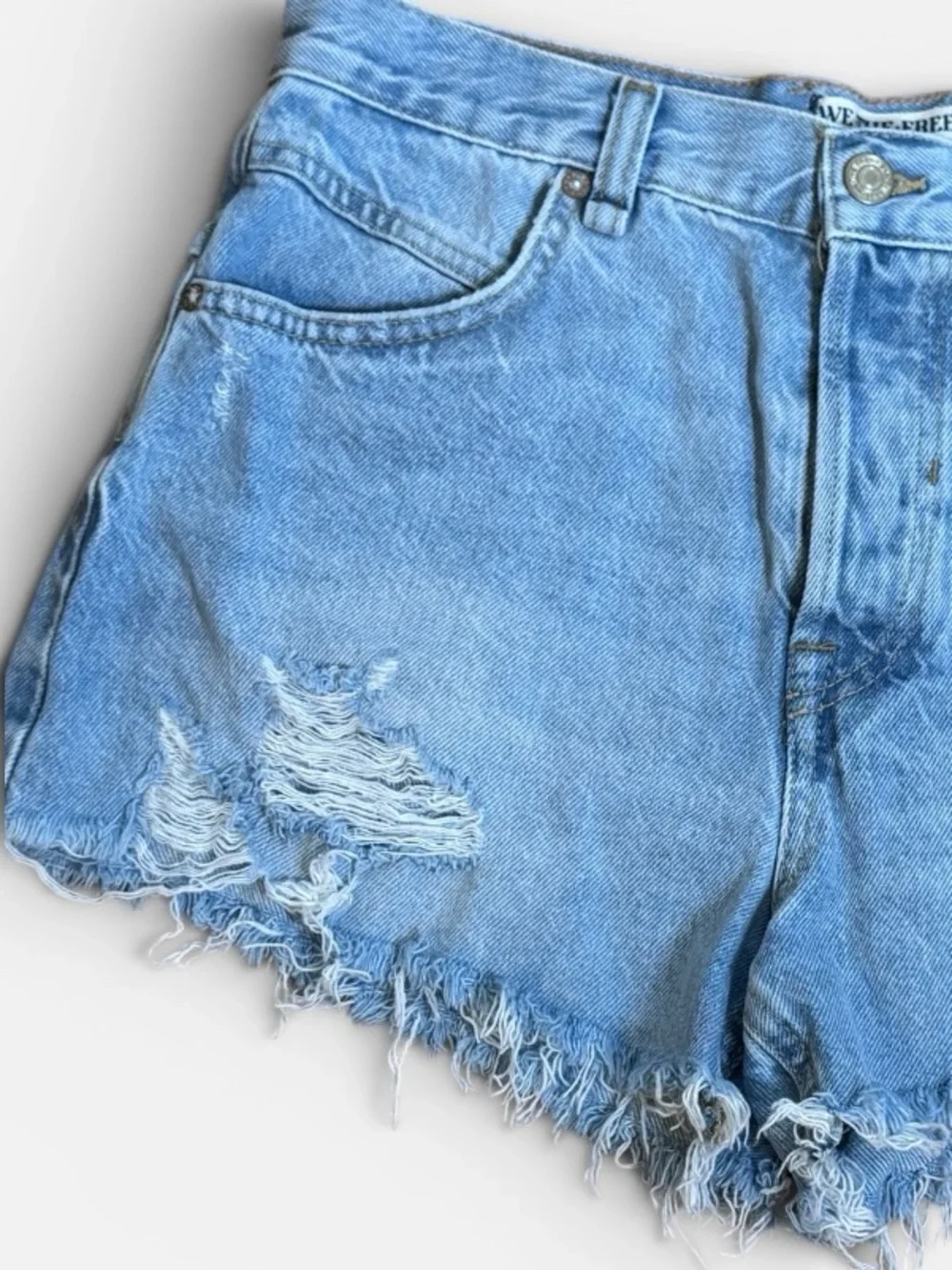 We The Free People Now or Never Light Blue Demin Distressed Cutoff Shorts Sz. 27 - Picture 6 of 8